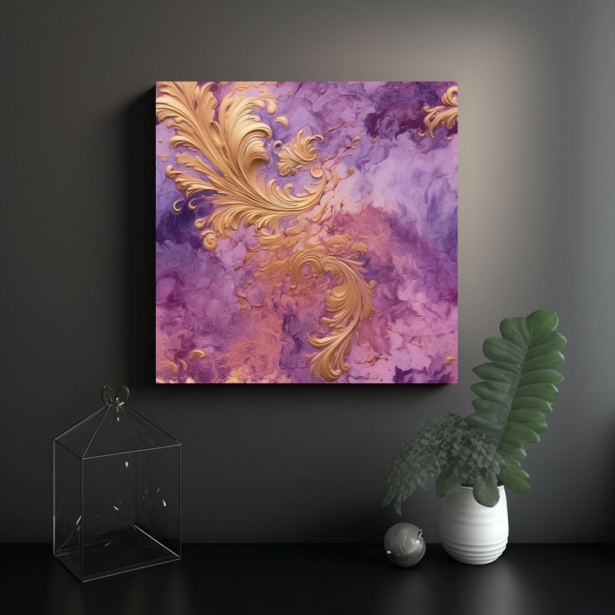 GENERICO - Cuadro Concepto Resistente En Violeta Y Dorado 100x100 Cm