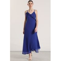 Vestido maxi volantes mujer azulino