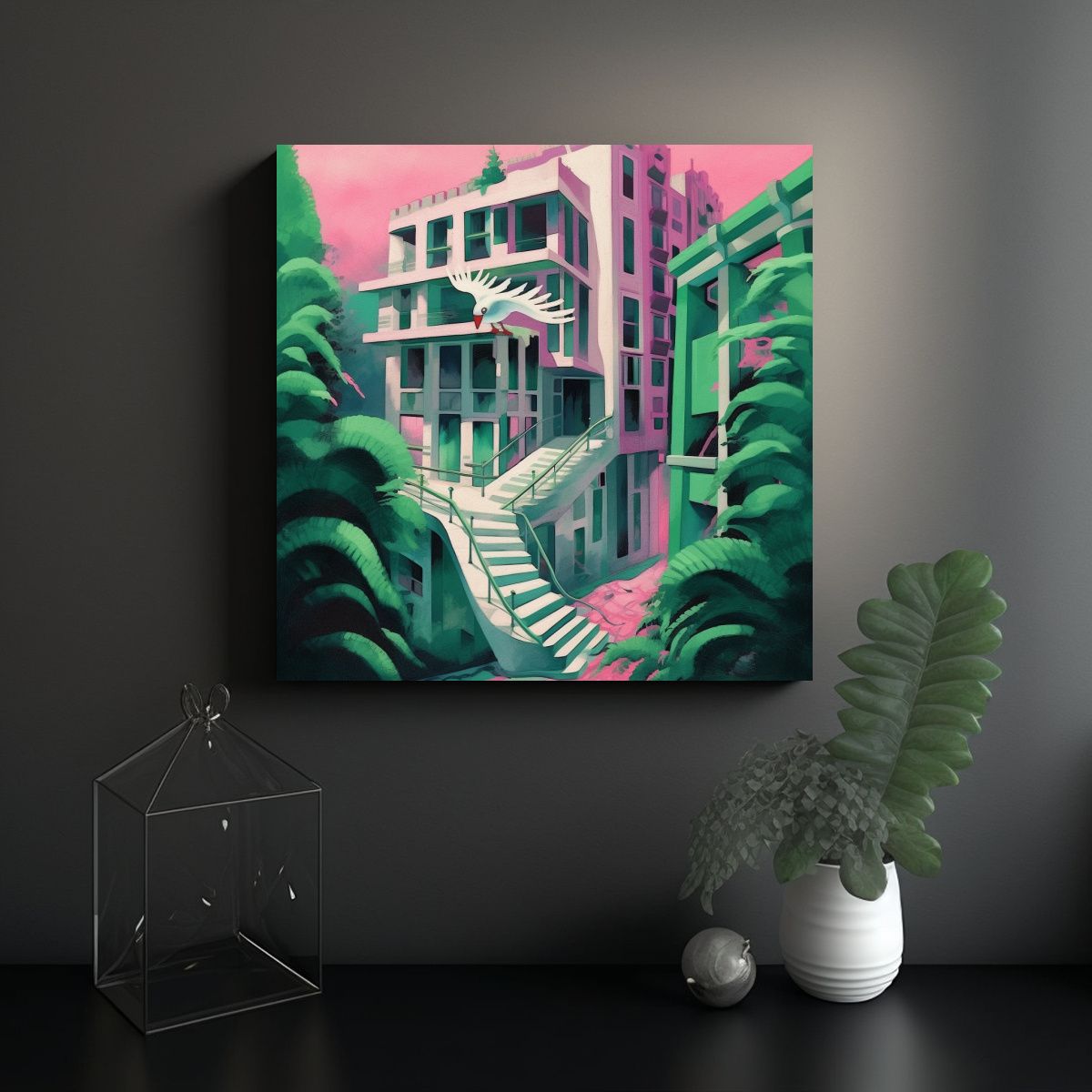 GENERICO - Pintura Acuarela Paisaje Arquitectónico Elegante 100x100 Cm