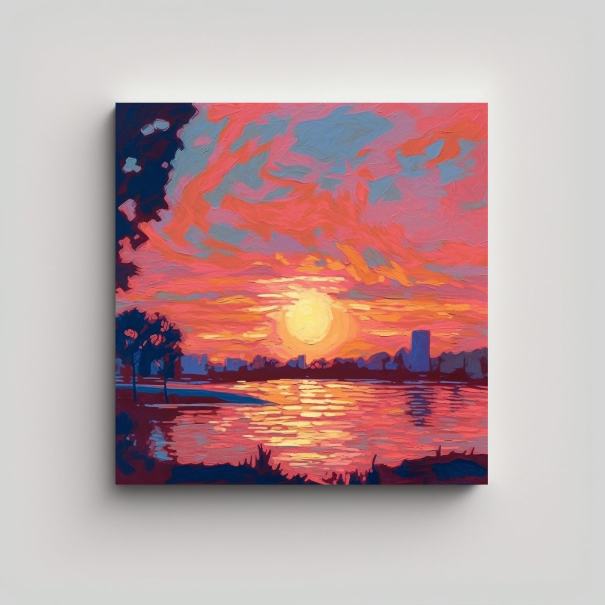 GENERICO - Puesta De Sol Sobre La Ciudad Con árboles En 100x100 Cm