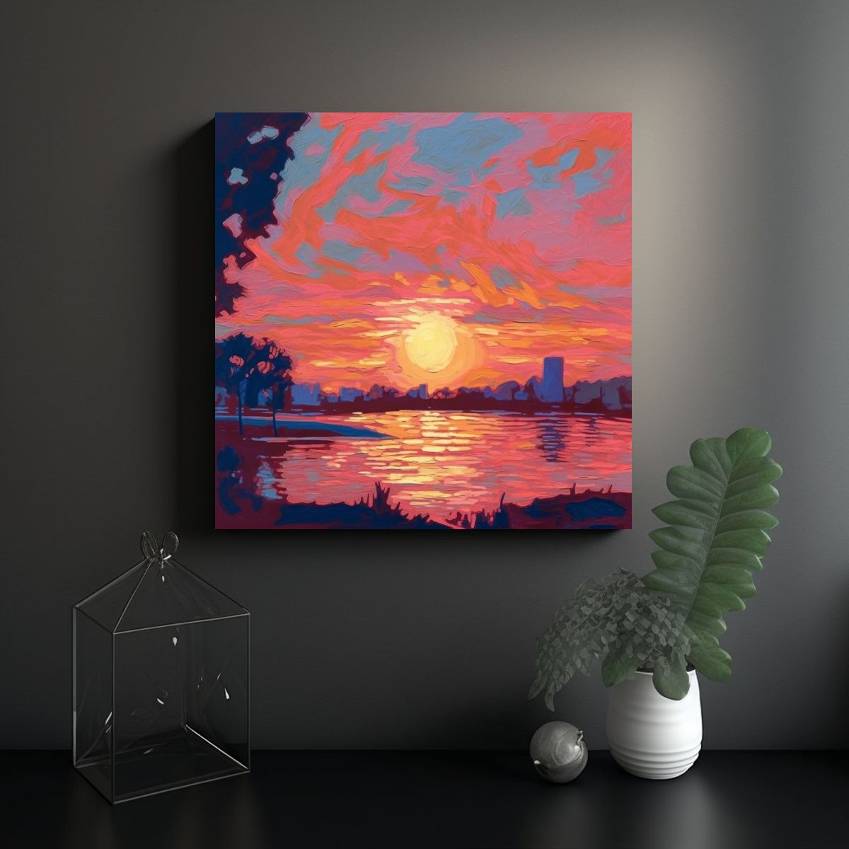 GENERICO - Puesta De Sol Sobre La Ciudad Con árboles En 100x100 Cm