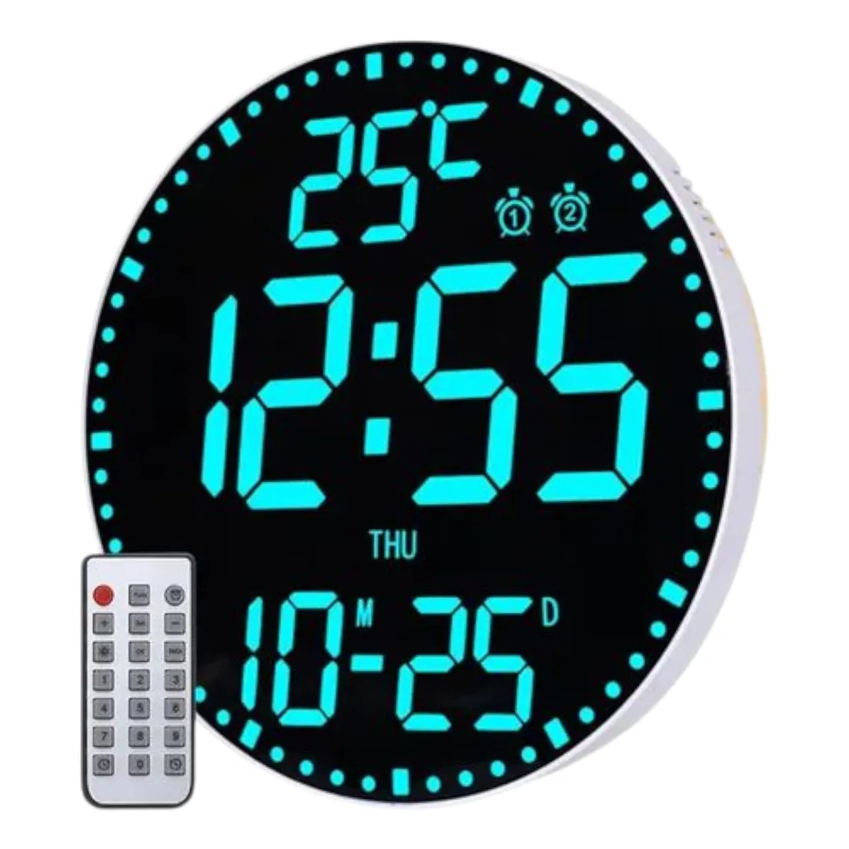 GENERICO - Reloj Digital de Pared Redondo Control Remoto 25x25 Azul