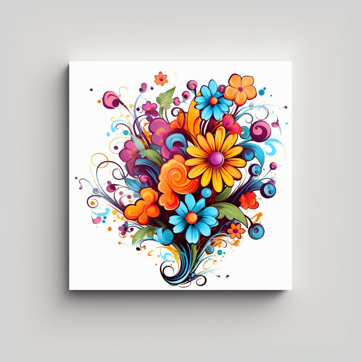 GENERICO - Composición Floral En Lienzo Tela Sublimada Arte 100x100 Cm