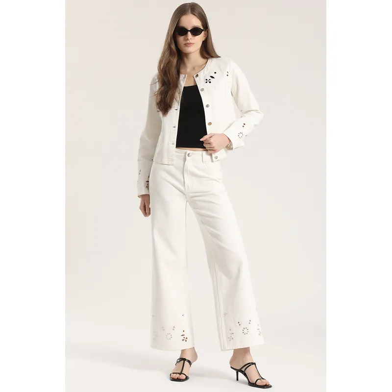 LIOLA - Jeans widel leg bordado liola mujer crudo