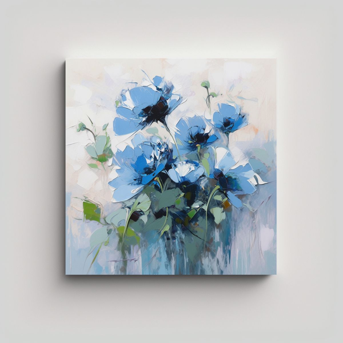 GENERICO - Dibujo Bastidor Madera Pintura Flores Azules En 100x100 Cm