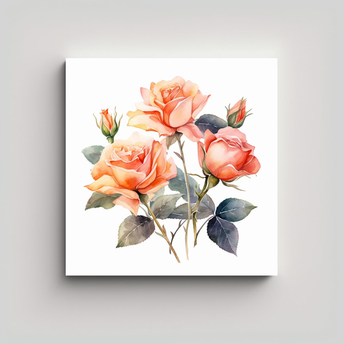 GENERICO - Adorno De Arte Hermoso Con 3 Rosas En Acuarela Y 100x100 Cm