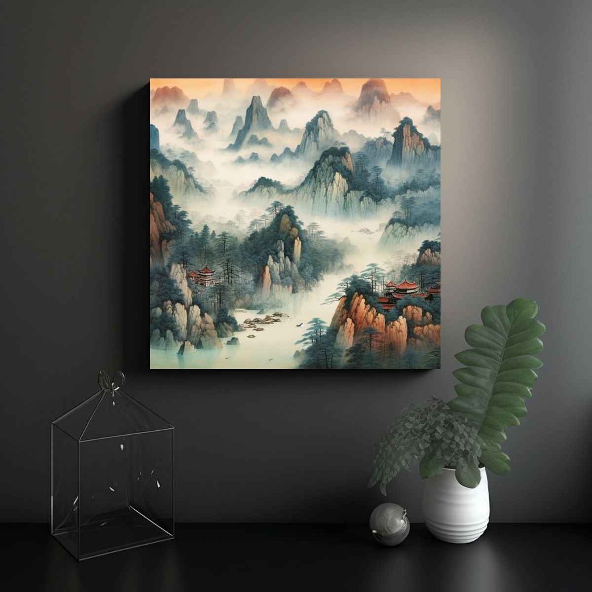 GENERICO - Paisajes Surrealistas De Montañas Y Ríos En 100x100 Cm