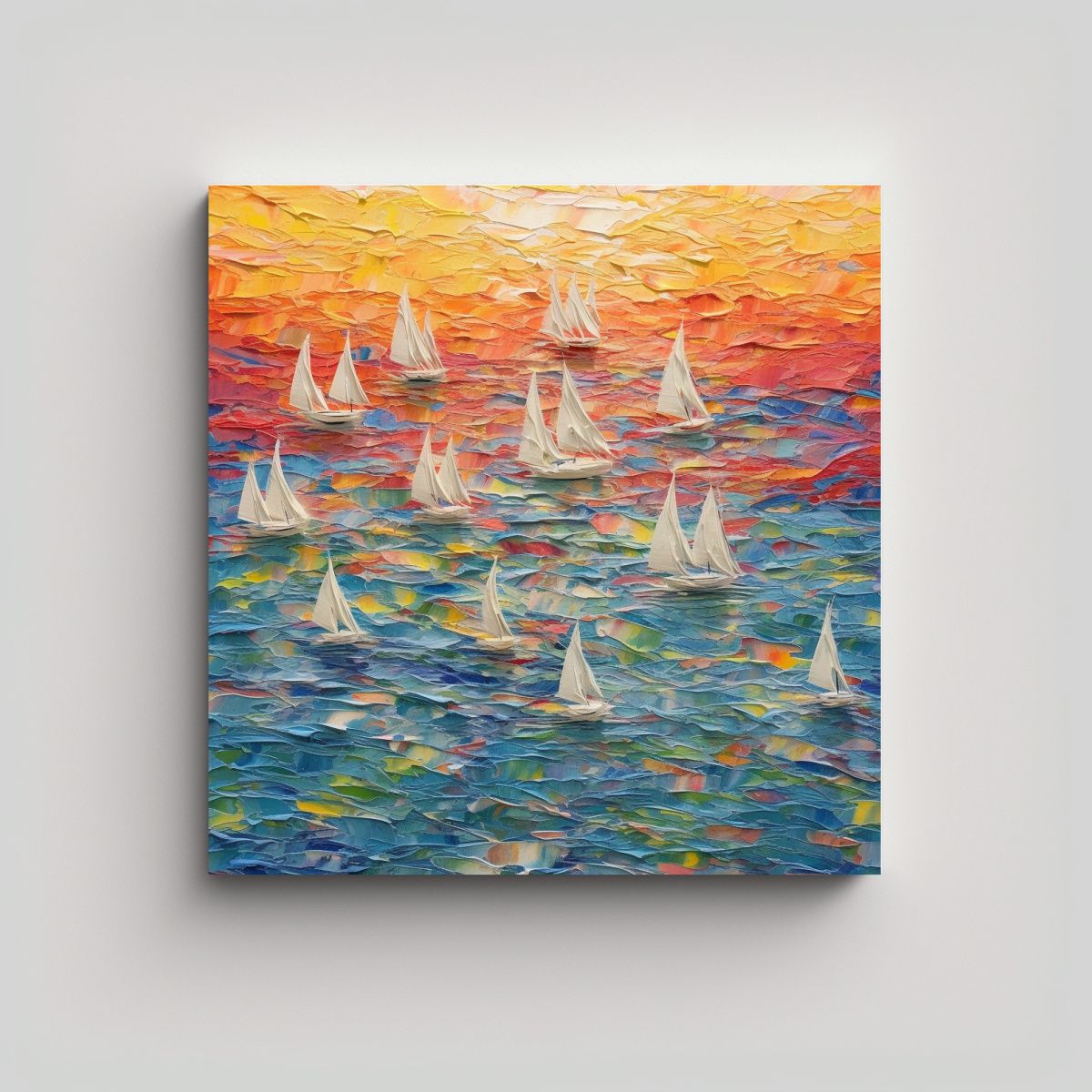 GENERICO - Pintura Decorativa Cuadro Marino Con Veleros 100x100 Cm