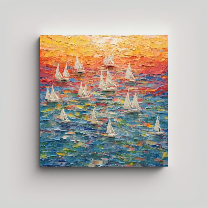GENERICO - Pintura Decorativa Cuadro Marino Con Veleros 100x100 Cm