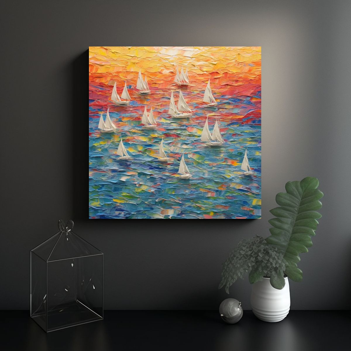 GENERICO - Pintura Decorativa Cuadro Marino Con Veleros 100x100 Cm