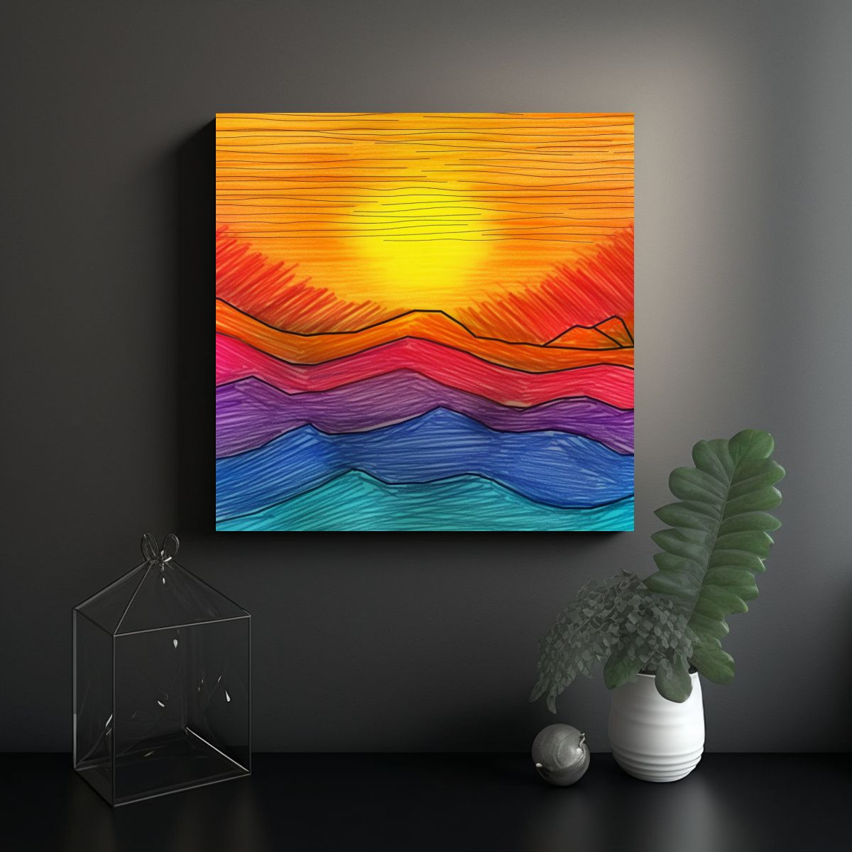 GENERICO - Cuadro Tela Canvas Colores Vibrantes Atardecer 100x100 Cm