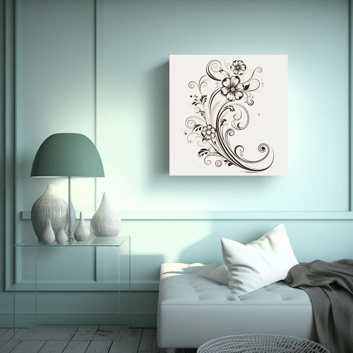 GENERICO - Galería De Estilo Lienzo Arte Línea Floral 100x100 Cm