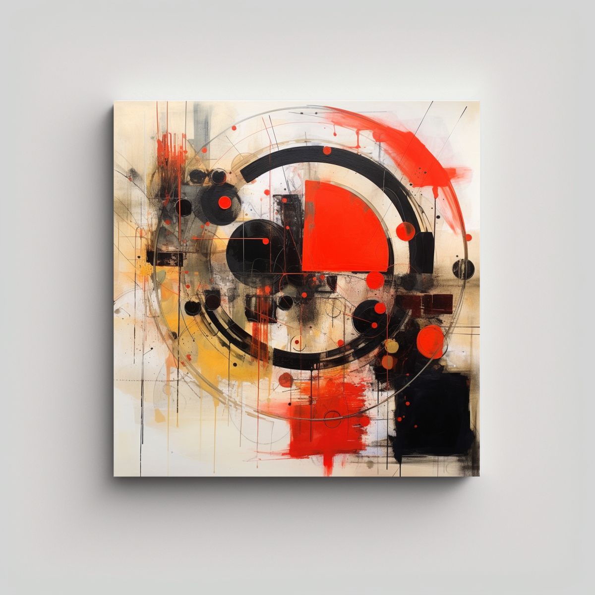 GENERICO - Pintura Abstracta Original En Negro Y Rojo Con 100x100 Cm