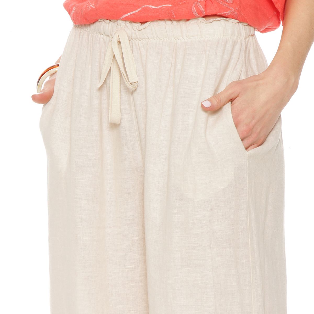 WADOS - PANTALON WIDE LEG LINO TIRO ALTO PRETINA ELASTICADA