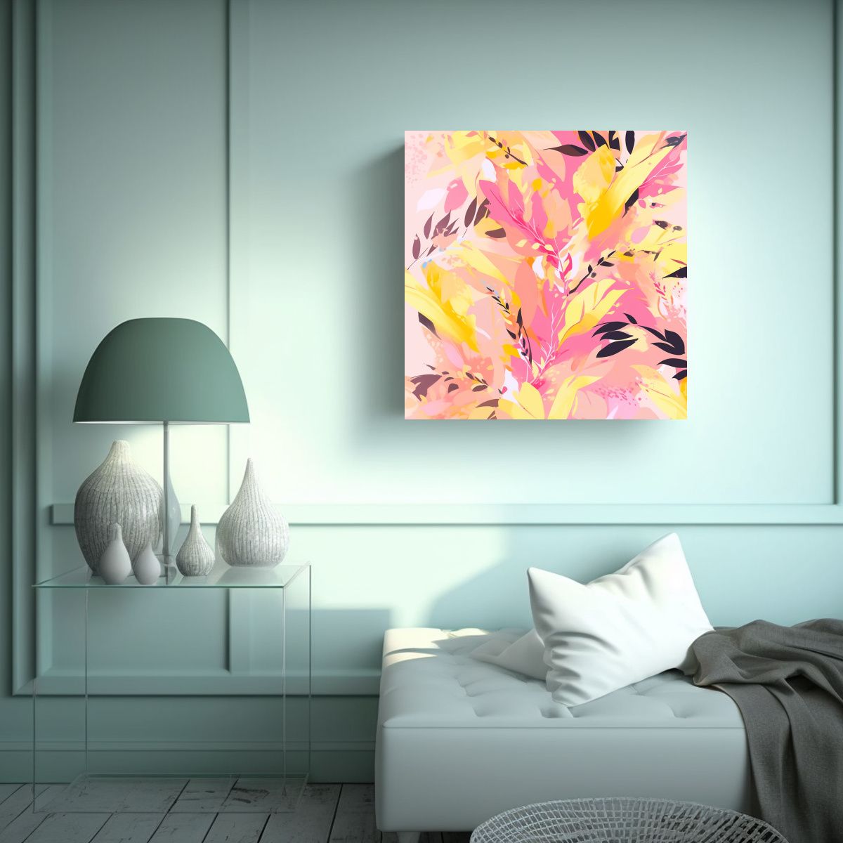 GENERICO - Cuadro De Líneas Finas En Colores Amarillo Y 100x100 Cm