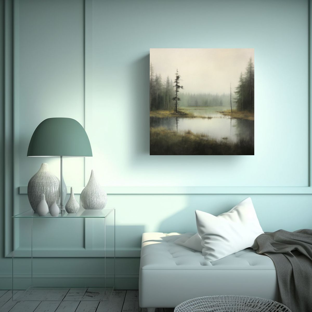 GENERICO - Pintura Al óleo Minimalista De Un Paisaje Lejano 100x100 Cm