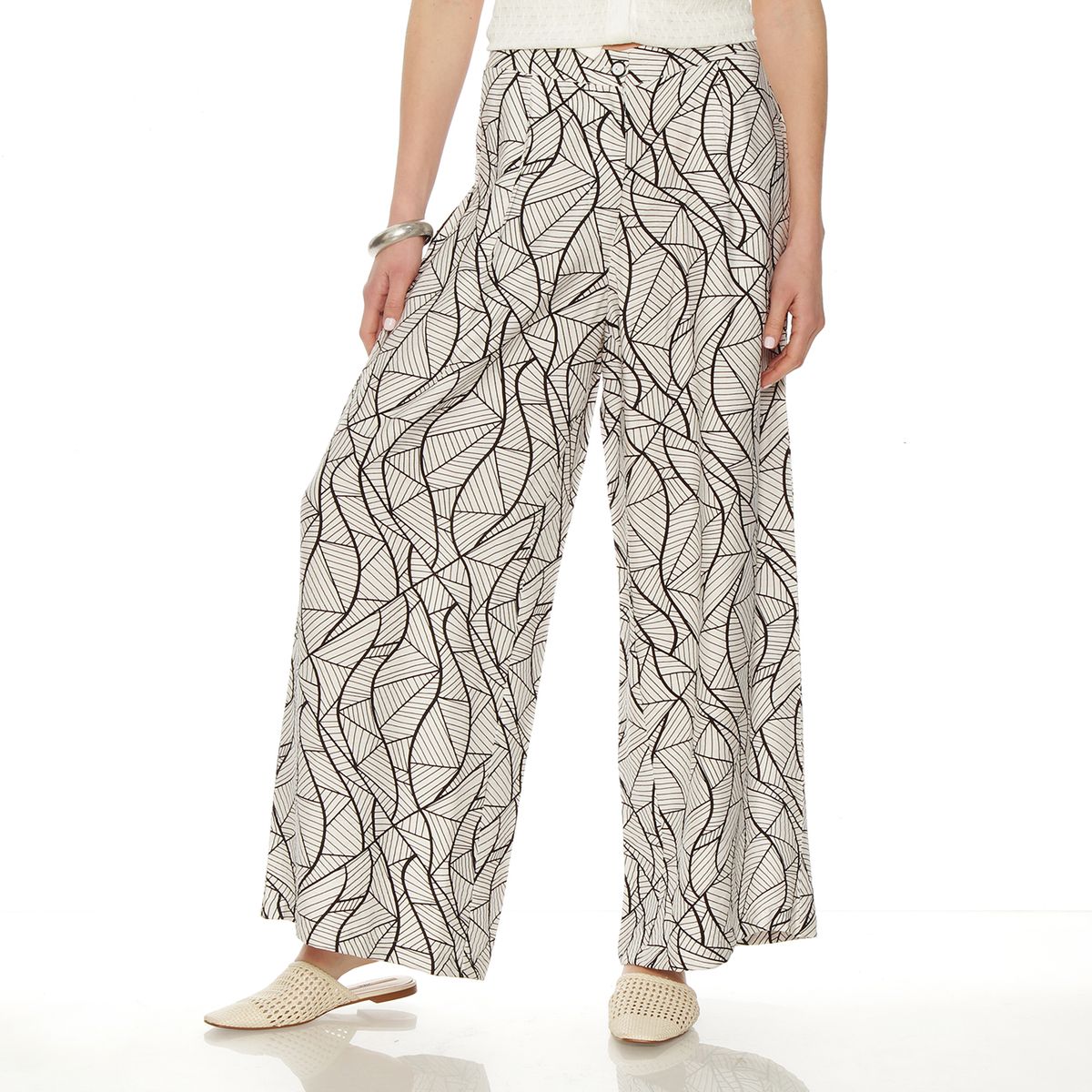 WADOS - PANTALON WIDE LEG ESTAMPADO TIRO ALTO PRETINA BASICA 1 BOTON
