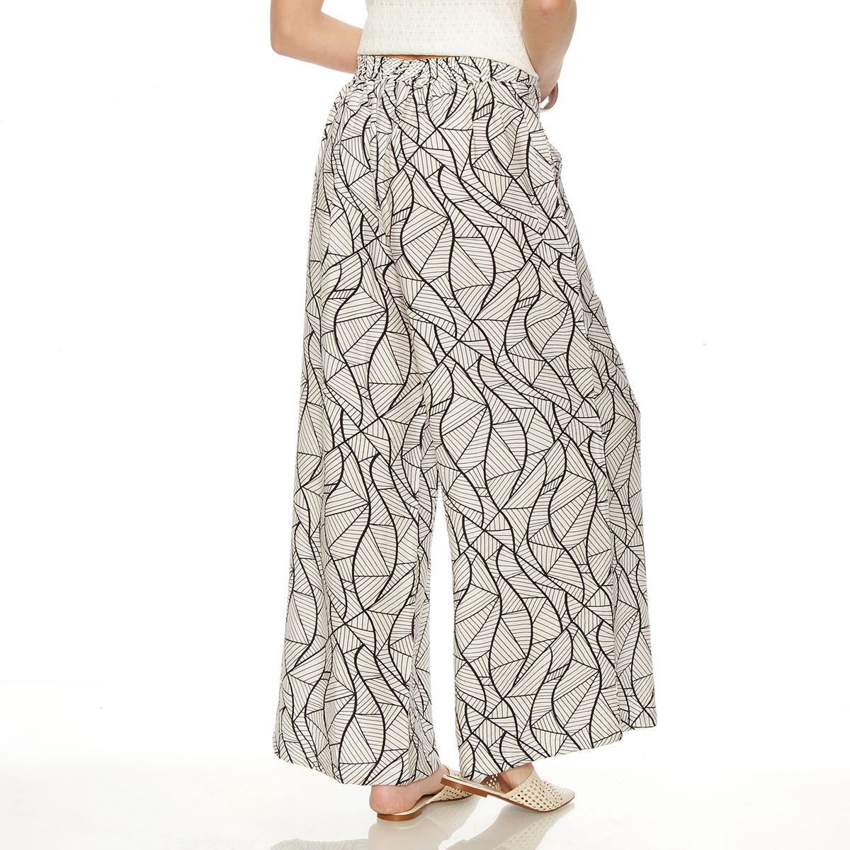 WADOS - PANTALON WIDE LEG ESTAMPADO TIRO ALTO PRETINA BASICA 1 BOTON