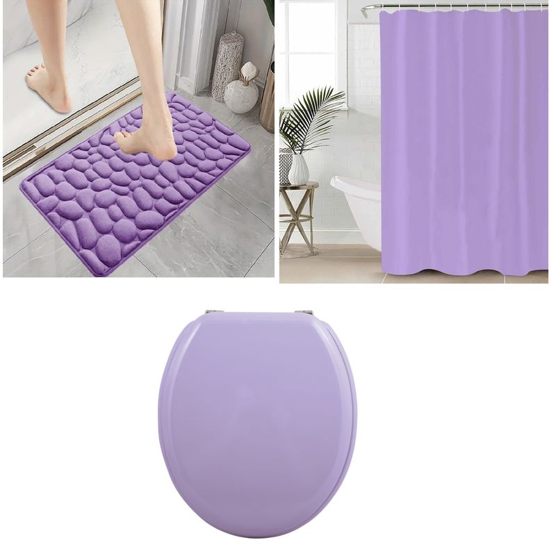 CARIBEE - Set de Baño Lila 3 piezas Tapa Cotina Alfombra