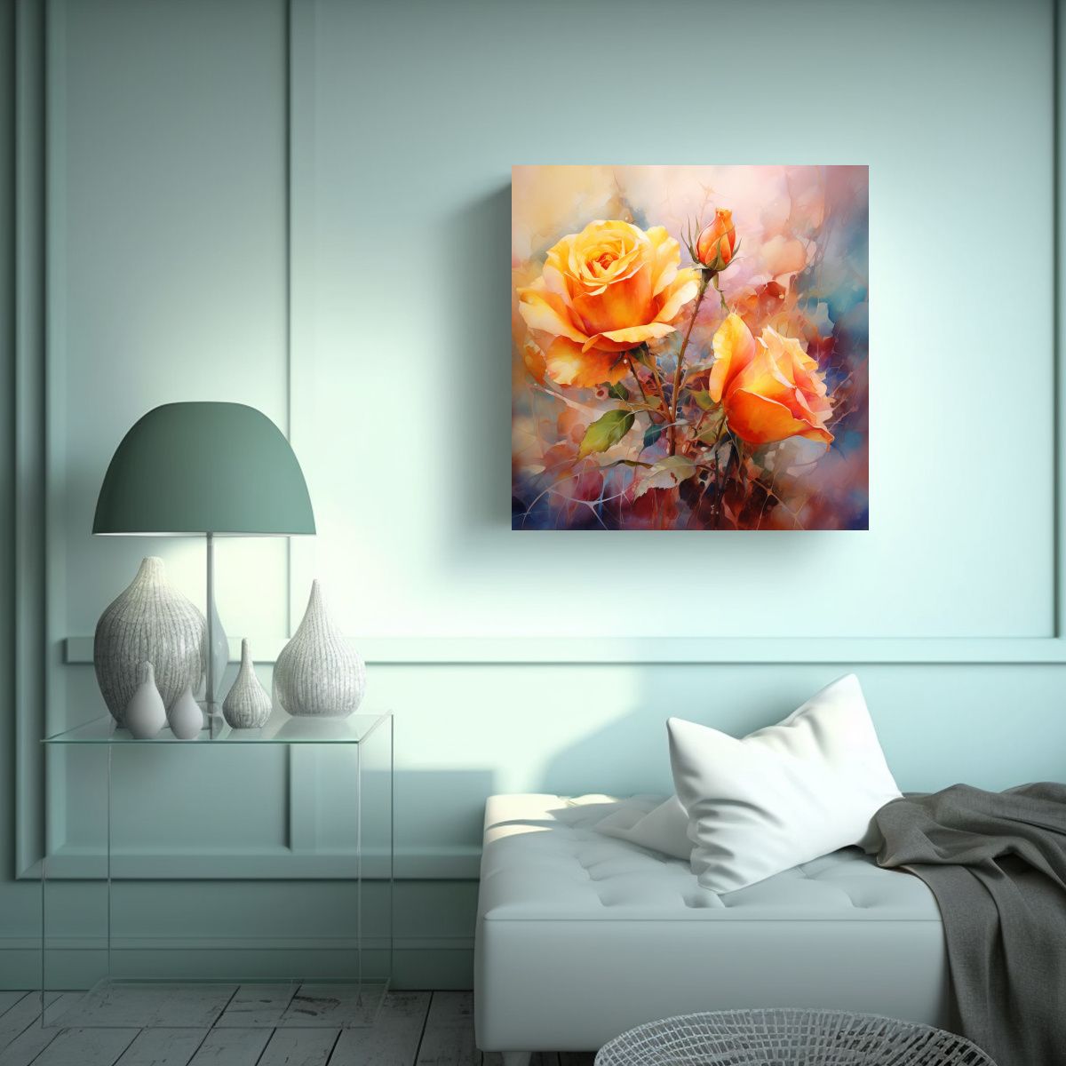 GENERICO - Pintura Abstracta De Rosas Amarillas Y Naranjas 100x100 Cm