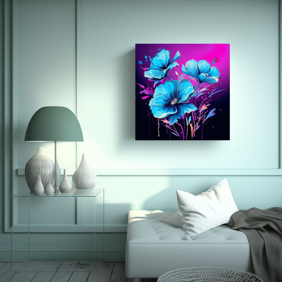 GENERICO - Cuadro Movimiento Luminoso Morado Y Turquesa Con 100x100 Cm