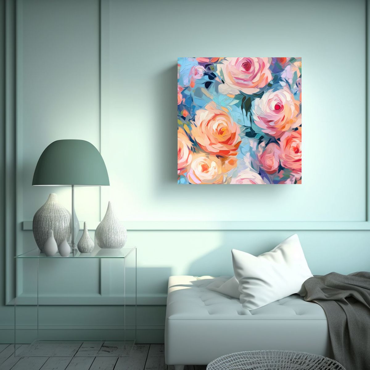 GENERICO - Composición Artesanal De Rosas Y Flores De 100x100 Cm