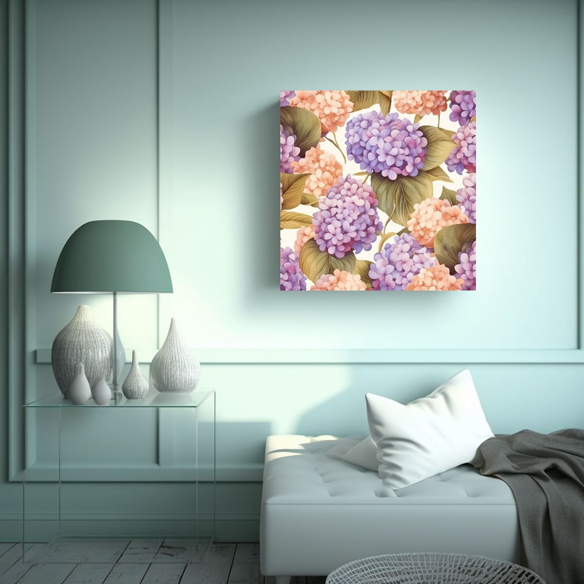 GENERICO - Lienzo Profundo De Hydrangeas Lila Con Patrón De 100x100 Cm