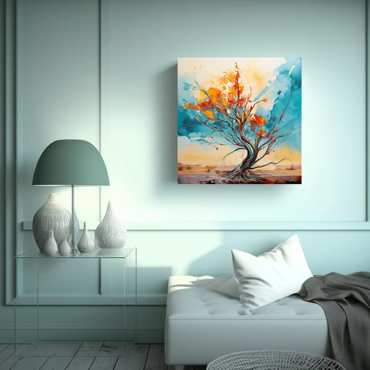 GENERICO - Pintura Abstracta árbol De Ocotillo Turquesa Y 100x100 Cm
