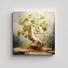 GENERICO - Cuadro Abstracto De árbol Bonsái De Abedul De 100x100 Cm