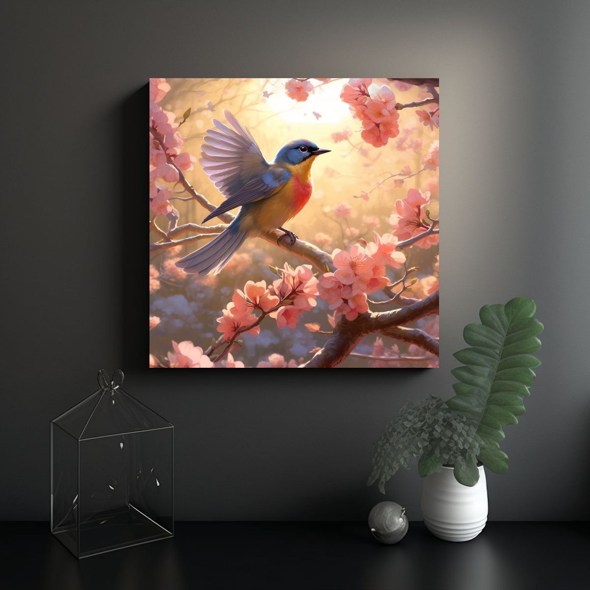 GENERICO - Cuadro Acuarela Naturaleza Libre Pájaros 100x100 Cm