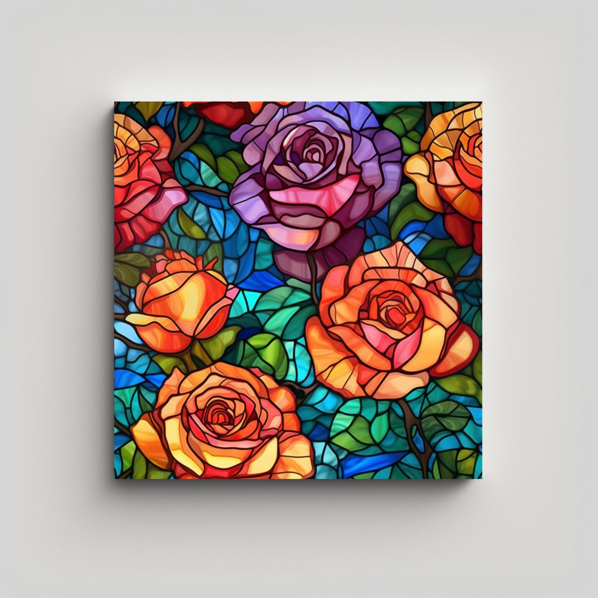GENERICO - Cuadro Hiperrealista De Rosas Con Efecto Vidriera 100x100 Cm