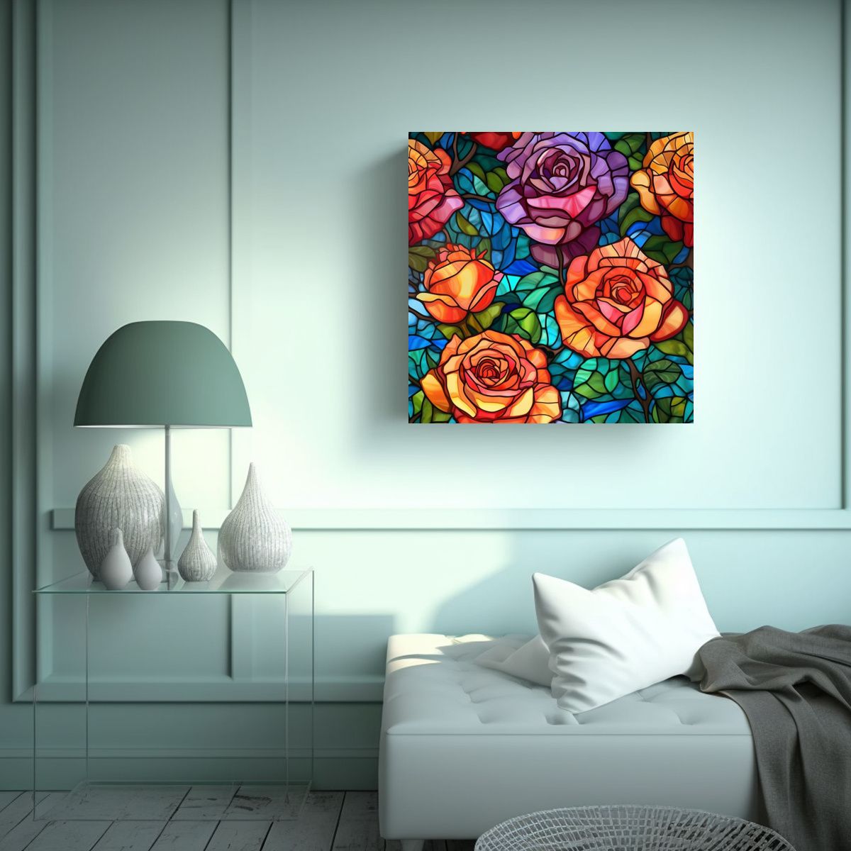 GENERICO - Cuadro Hiperrealista De Rosas Con Efecto Vidriera 100x100 Cm