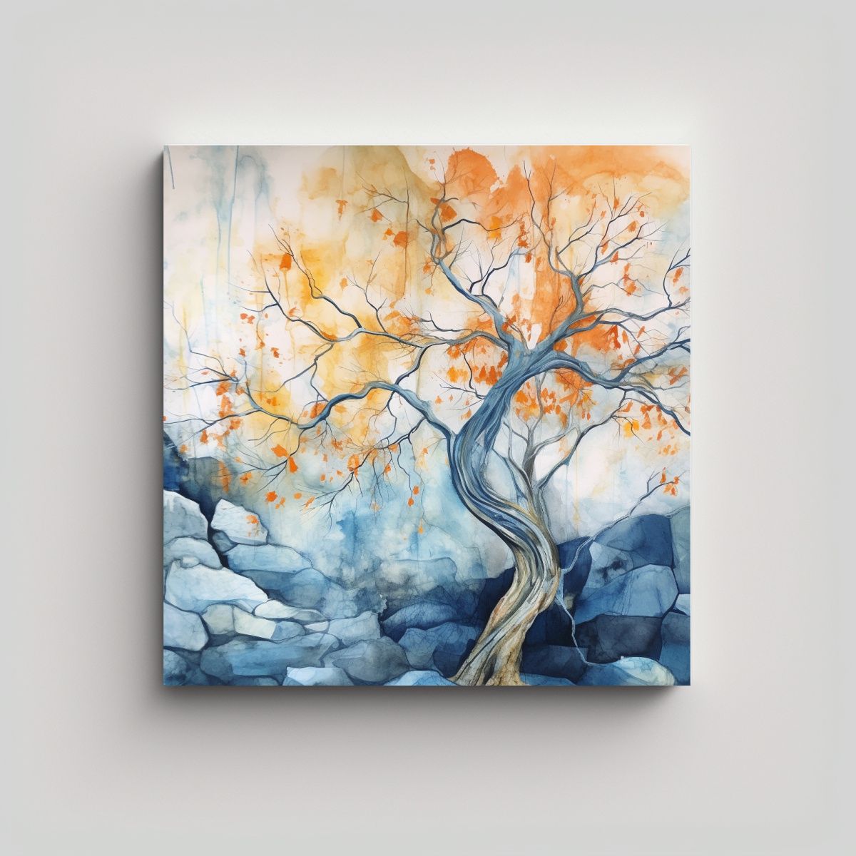 GENERICO - Cuadro En Bastidor Árbol Azul Y Naranja 100x100 Cm