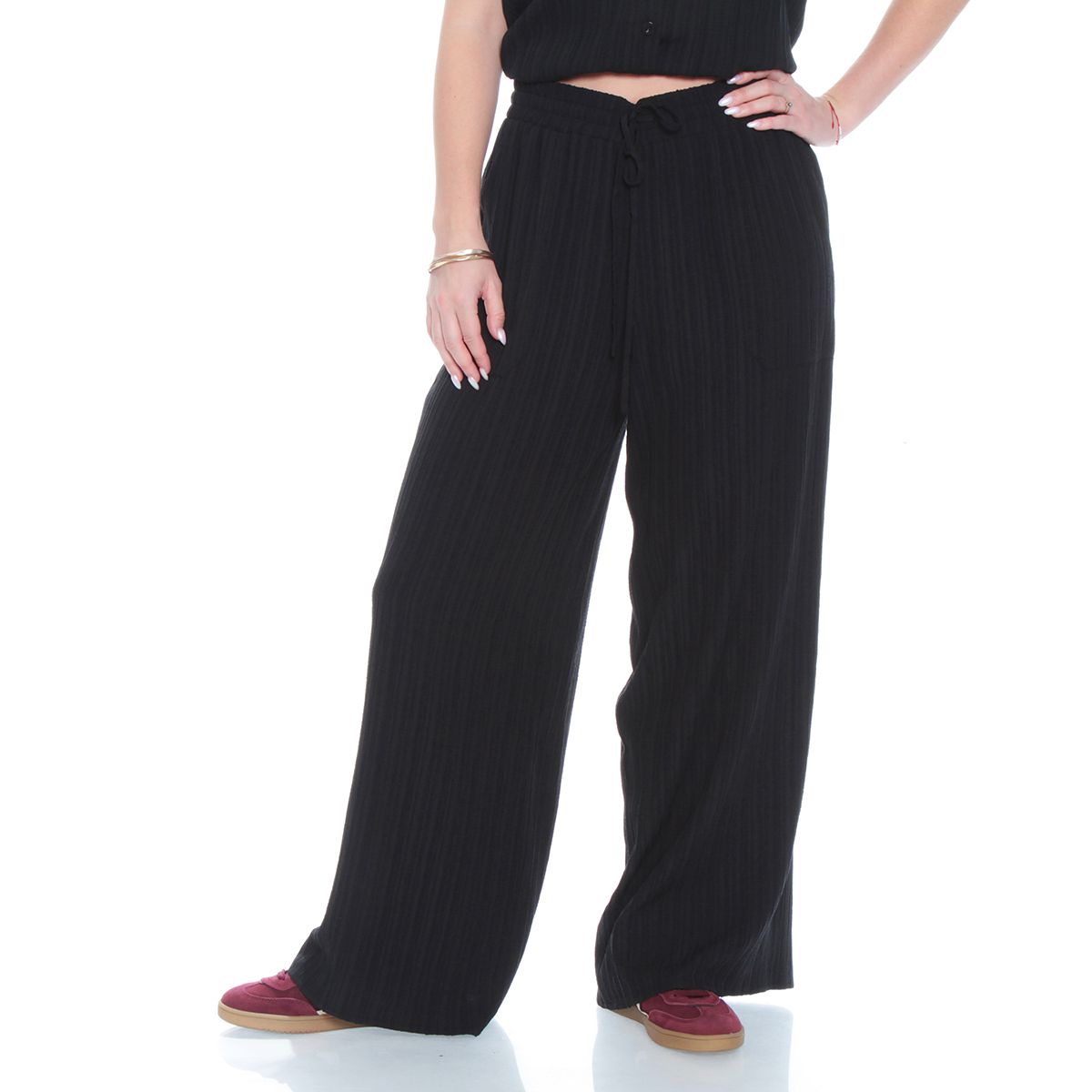 WADOS - PANTALON WIDE LEG TIRO ALTO PRETINA BASICA ELASTICADA
