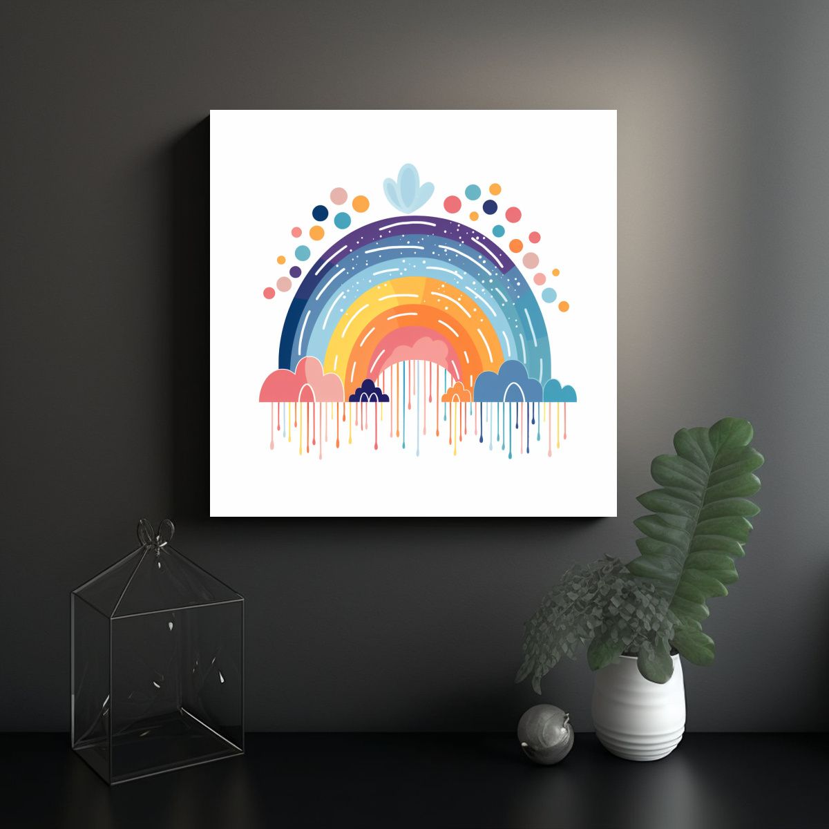 GENERICO - Cuadro Decorativo Boho Minimalista Arcoíris 100x100 Cm