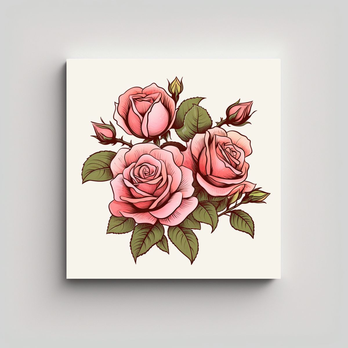 GENERICO - Ilustración Vectorial De Rosas Rosadas Cuadro 100x100 Cm