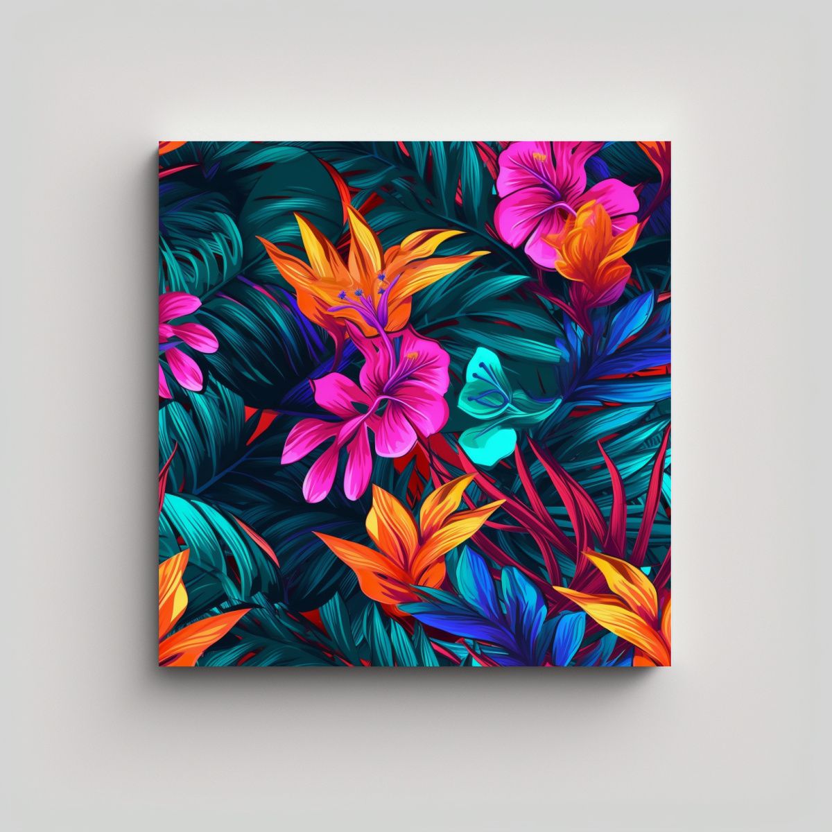 GENERICO - Tropical Clásico Lienzo Flores Y Hojas Neón 100x100 Cm