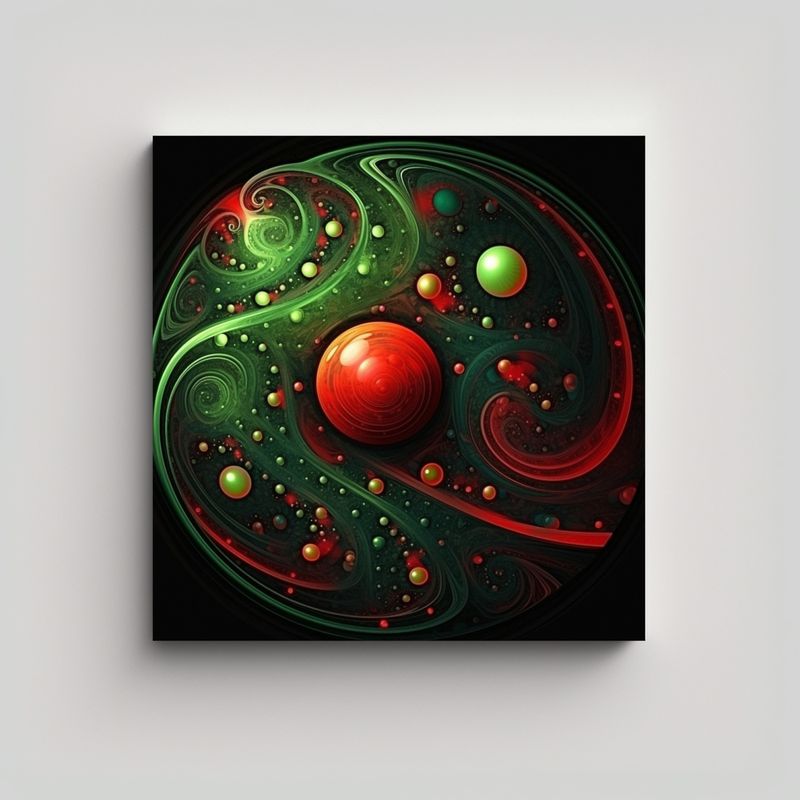 GENERICO - Cuadro Moderno Yin Yang Con Figura En Rojo Y Verde 100x100 Cm