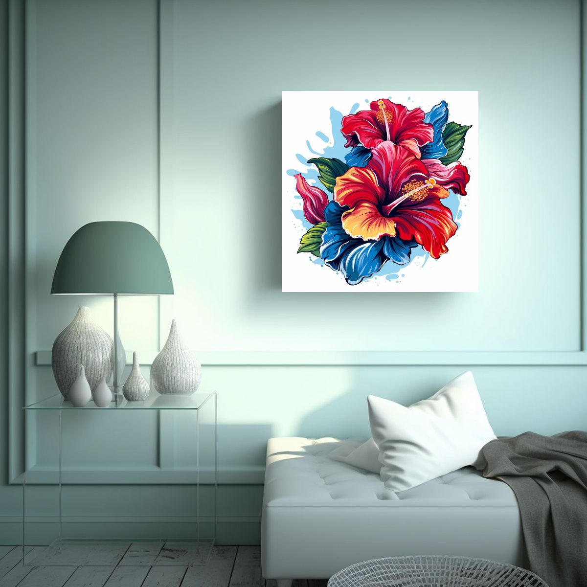 GENERICO - Cuadro De Flores De Hibisco Colorido Diseño De 100x100 Cm