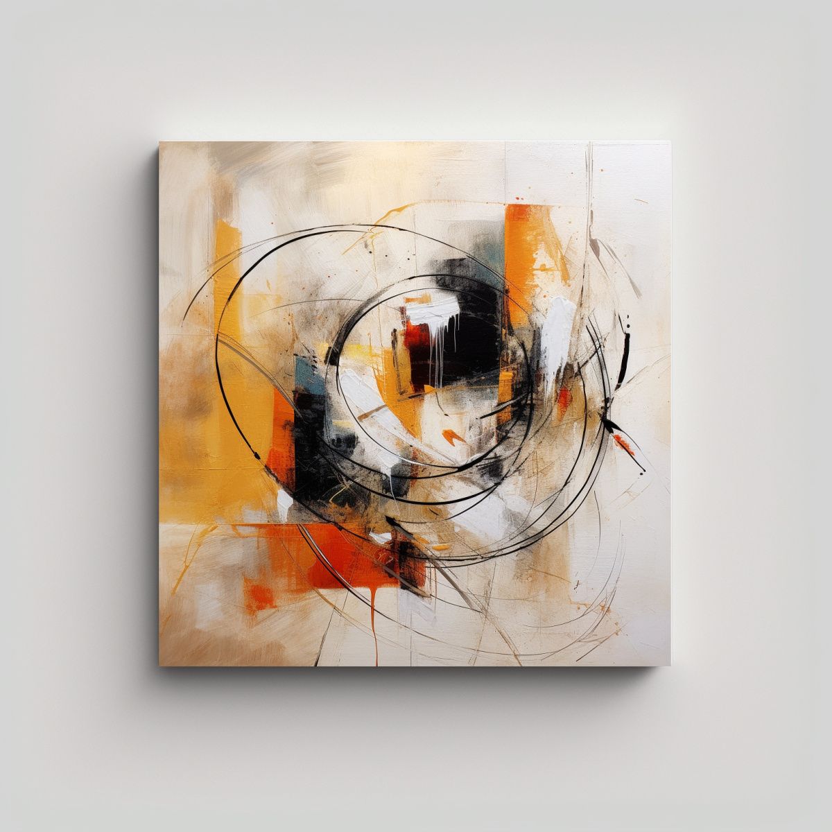 GENERICO - Pintura Abstracta Elegante En Bastidor Trazos 100x100 Cm