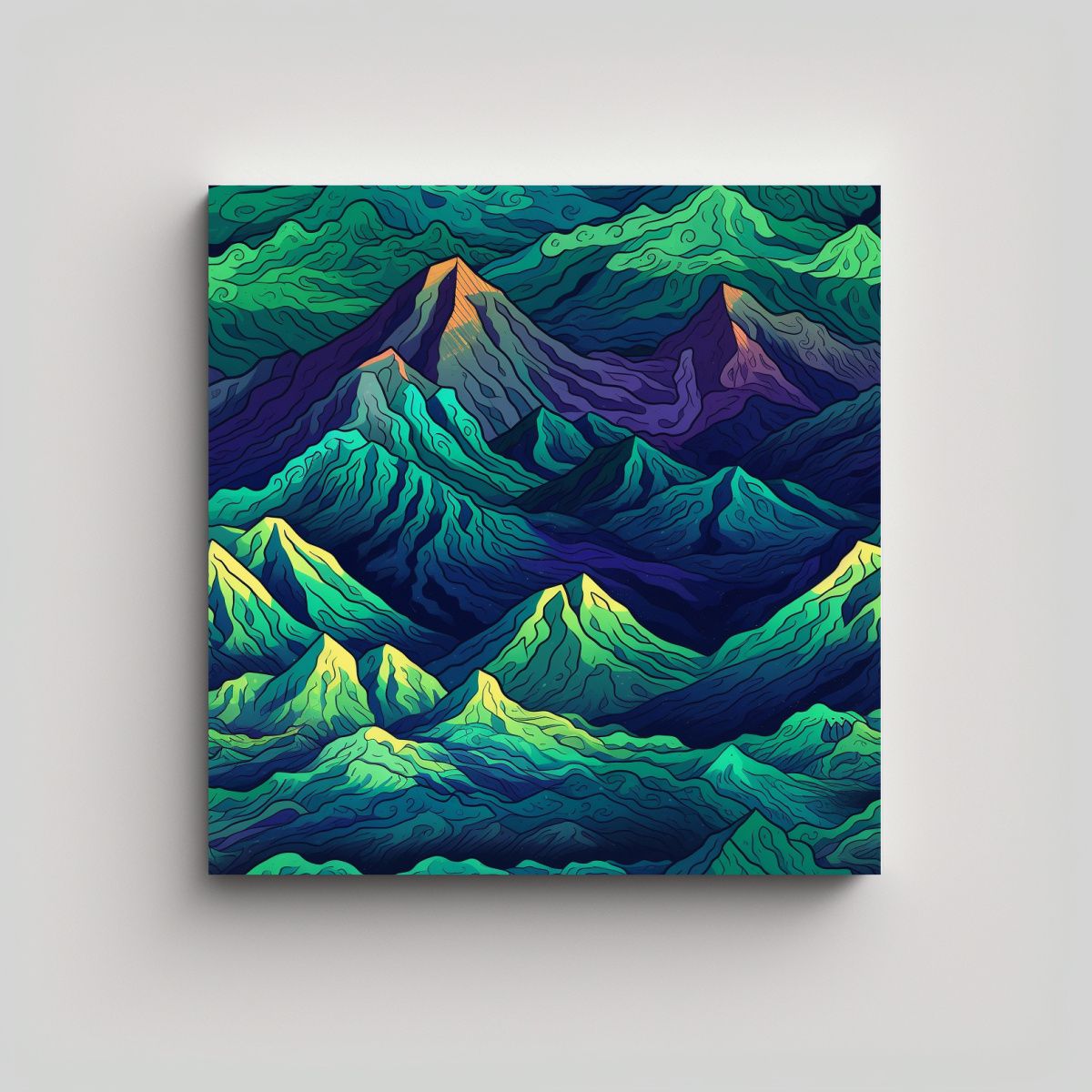 GENERICO - Pintura Abstracta De Montañas En Diseño 100x100 Cm