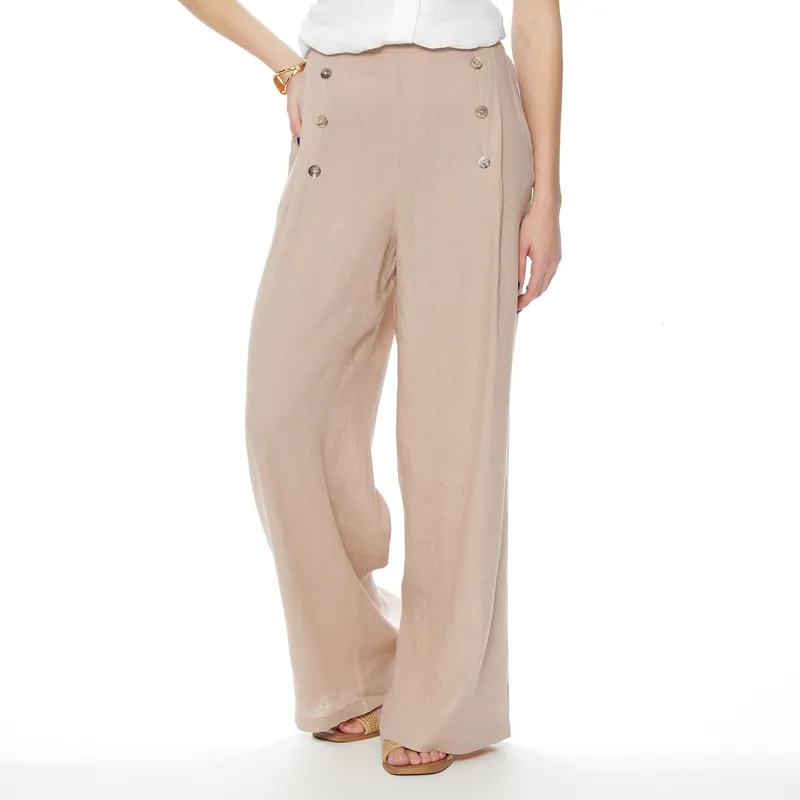 WADOS - PANTALON LINO WIDE LEG TIRO ALTO CON BOTONES EN DELANTERO