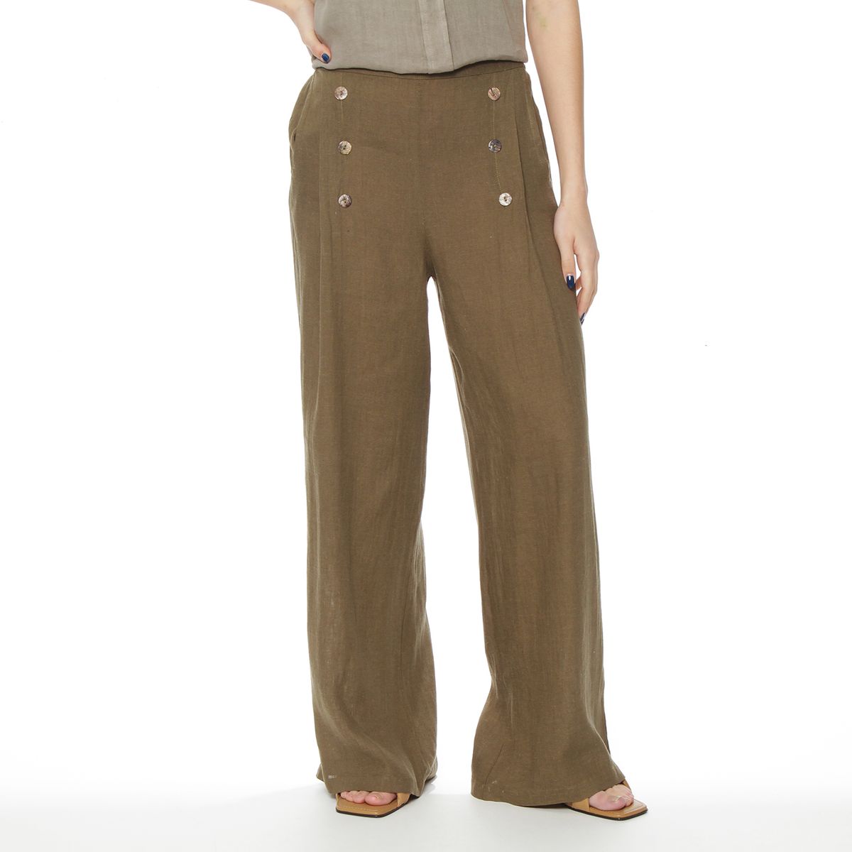 WADOS - PANTALON LINO WIDE LEG TIRO ALTO CON BOTONES EN DELANTERO