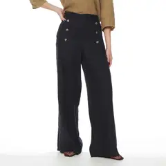 WADOS - PANTALON LINO WIDE LEG TIRO ALTO CON BOTONES EN DELANTERO