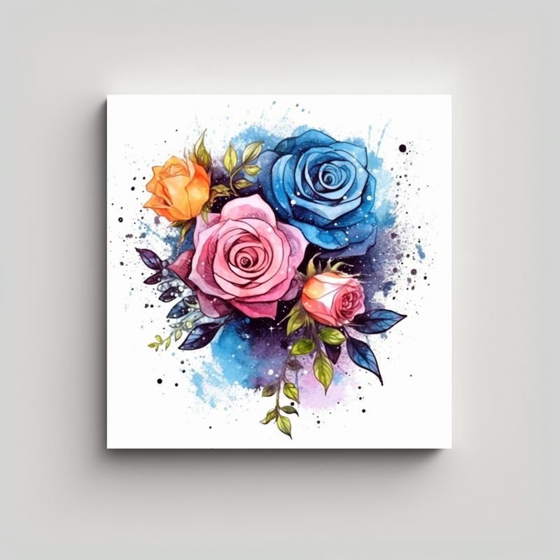 GENERICO - Arte Luminoso De Rosas Cósmicas En Acuarela 100x100 Cm