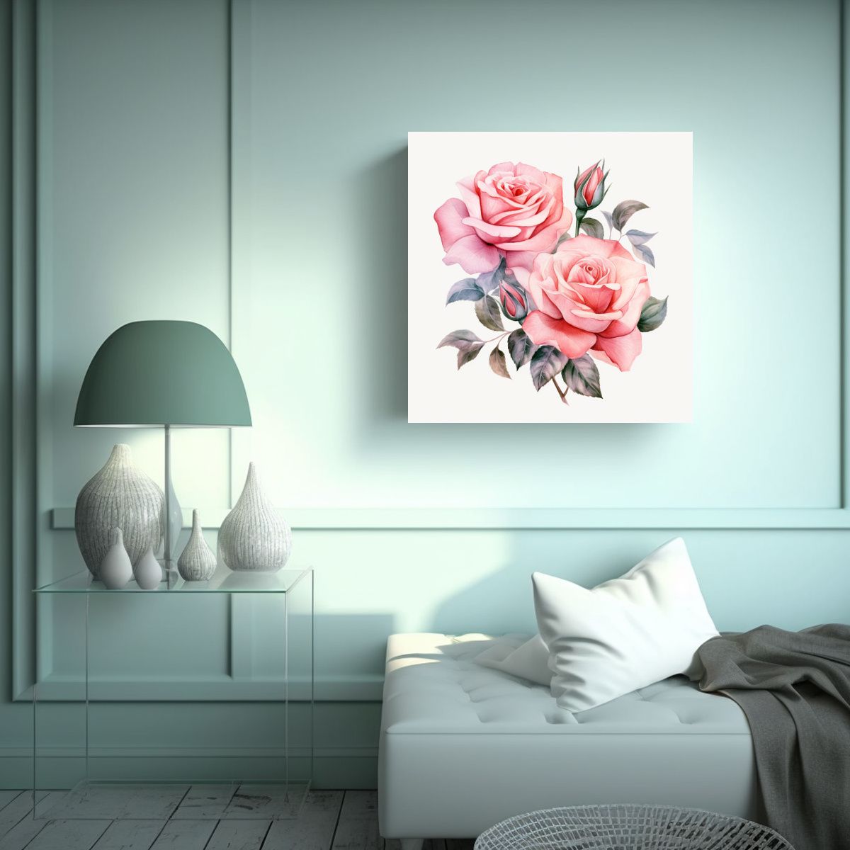 GENERICO - Exposición Inspiradora De Canva Con Rosas 100x100 Cm