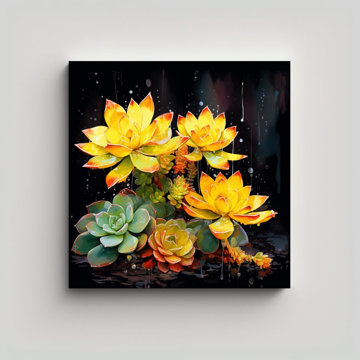 GENERICO - Cuadro Vida De Suculentas En Colores Amarillos 100x100 Cm