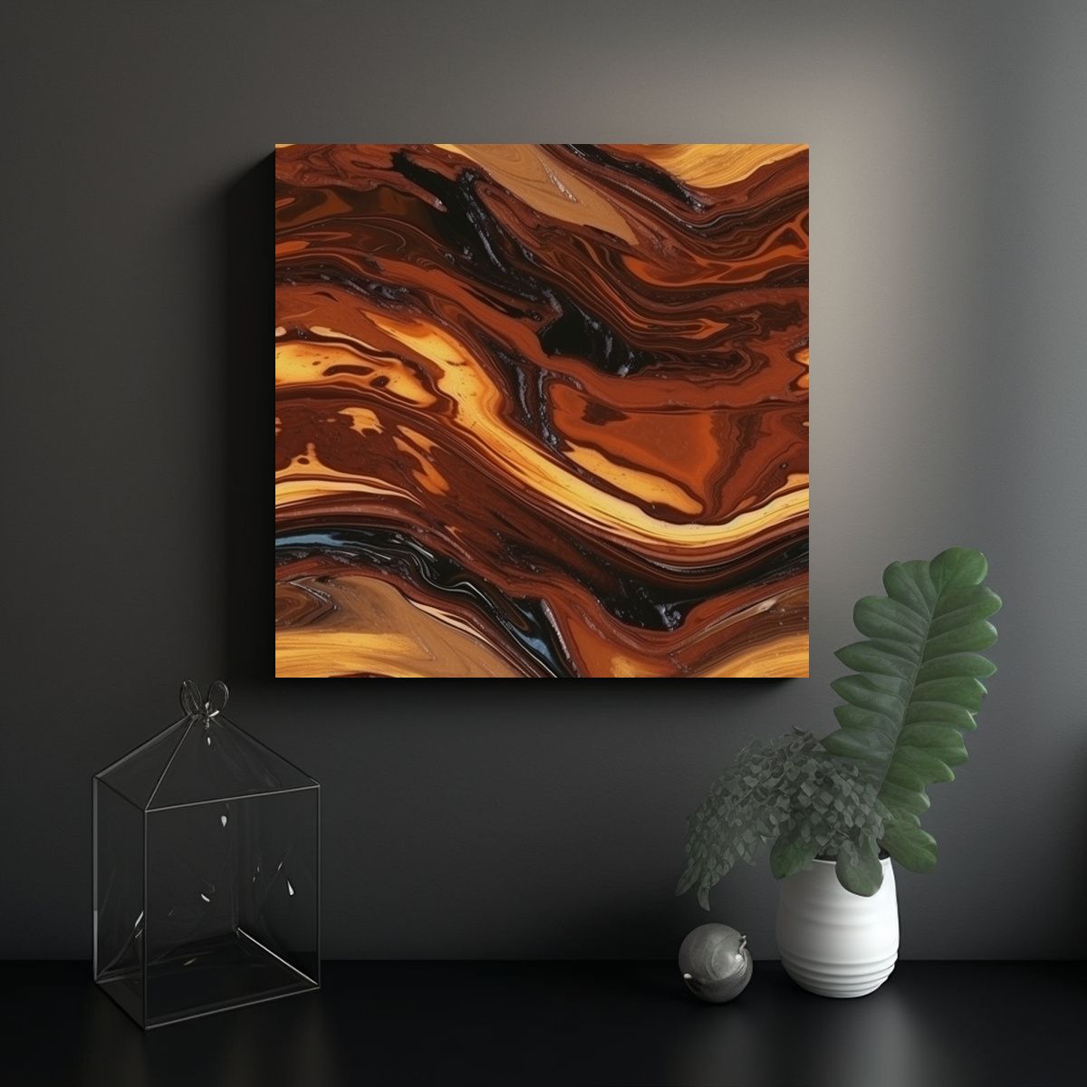 GENERICO - Cuadro óleo Textura Chocolate Marrón Y Negro 100x100 Cm