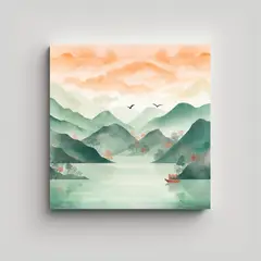 GENERICO - Cuadro De Montañas En Fondo Blanco Para 100x100 Cm