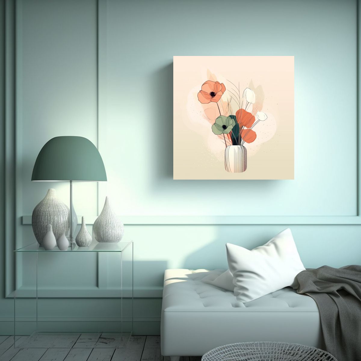 GENERICO - Cuadro Moderno Abstracto De Ramo Floral Elfiky 100x100 Cm
